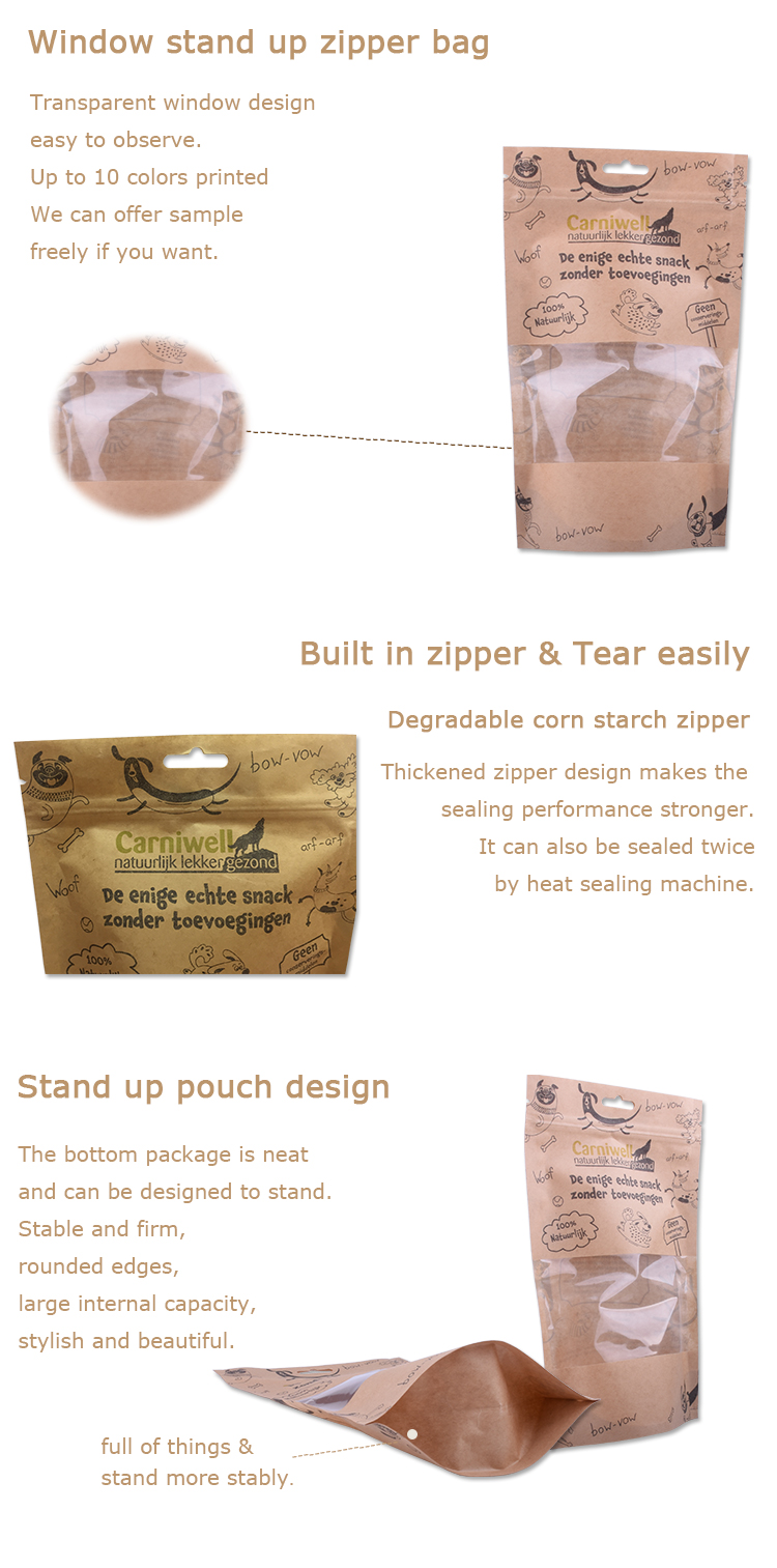 Biodegradable Zip Lock Pet Food Bags Stand Up Pouches