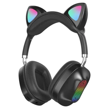 STN-06 Gaming Earphones: LED Light Cat Ears, Foldable Wireless Headset for Sports