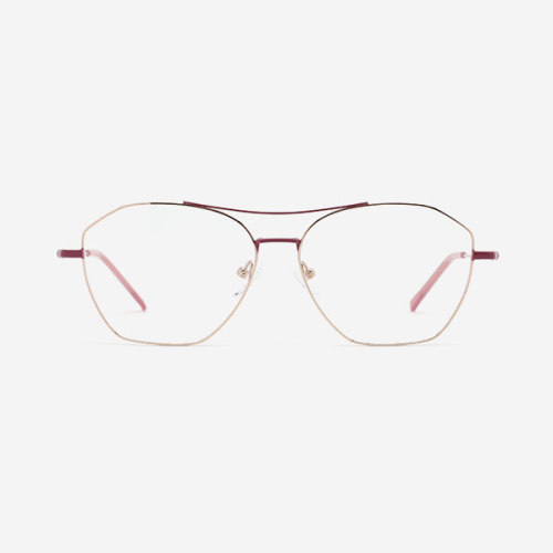 Angular double-bridge Metal Women's Optical Frames