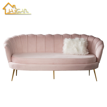 Blush Velvet 3-Seater Fabric Couch for Modern Living Room and Office Waiting Area