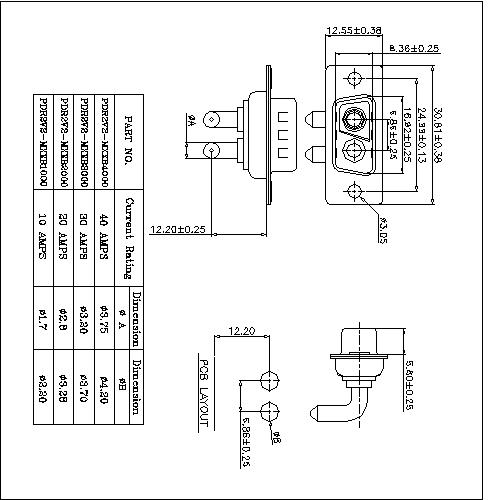 PDR2V2-MXXXX00 POWER D-SUB 2V2 Right angle PCB-MALE TYPE 