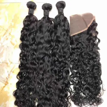 Unprocessed Virgin Brazilian Human Hair with Closure - 4 Bundles Wet and Wavy