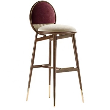 Luxury Modern Smart Wooden Rattan Fabric Stools & Bar Chairs with Round Back for Kitchen
