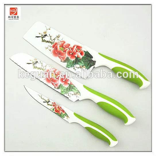 KS-153 New Design 3pcs kitchen chef knife set with non-stick color blade