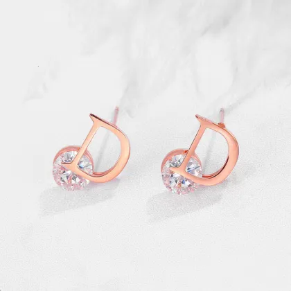 Personalized white zircon initial stud earrings