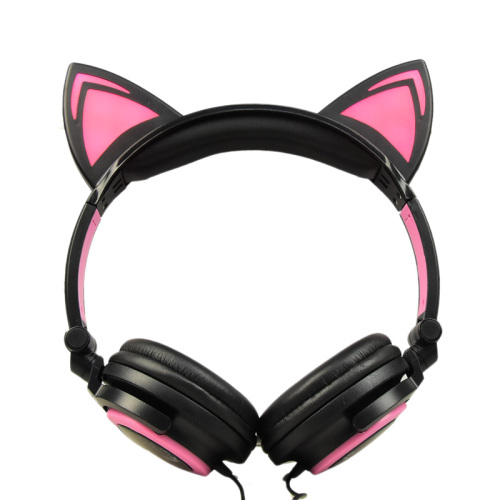 Headphone Telinga Kucing Berkabel Led Glowing untuk Anak-anak