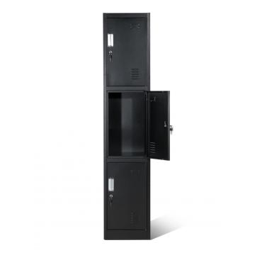 Black Metal Locker Gabinete de almacenamiento Personal 3 Nivel