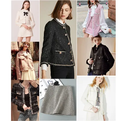 Wholesale 100% Polyester Plaid Tweed Fabric for Apparel