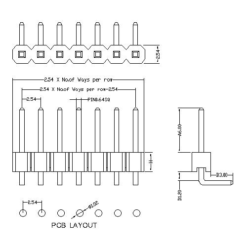 PHER01-XXS 2.54mm Pin Header Single Row Angle Type standard shape(A)