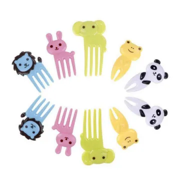 set of 10pcs colorful different animals plastic food forks for bento decorations