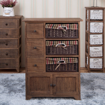 Recyclable Wooden Storage Cabinet Wicker Basket Drawers