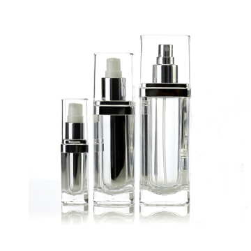 Luxury Silver Square Acrylic Cosmetic Bottles - Customizable Serum Pump Bottles (15ml, 30ml, 60ml)