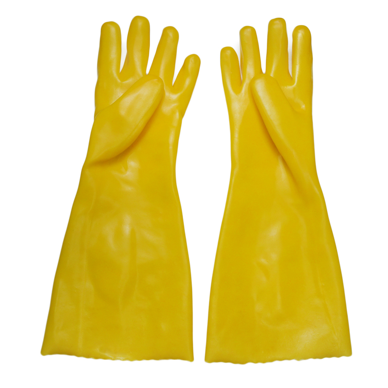 Gelbe PVC-beschichtete Handschuhe 45 cm Baumwoll-