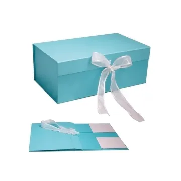 Customized Flat Folding Gift Magnetic Box With Ribbon