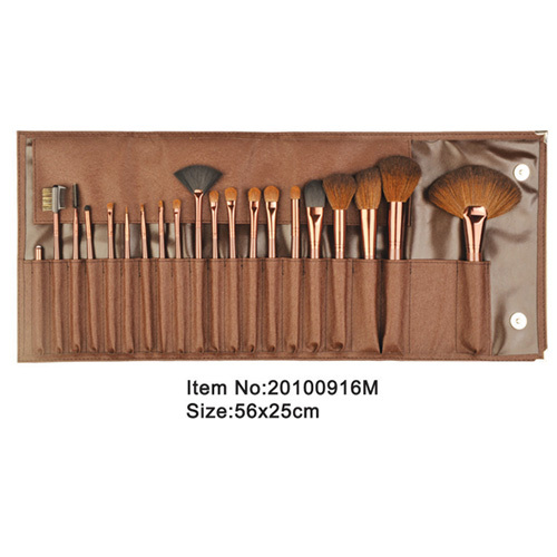 20pcs en métal poignée en plastique brun animal/nylon cheveux maquillage pinceau ensemble d'outils assortis cas de toile de couleur
