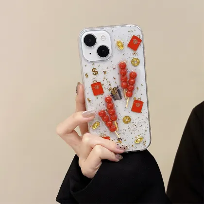 Candied Haws Ingot Gold Coin Lucky Bag Red Packet Glitter Silicone Phone Case for iPhone 14/16 Pro Max 15 13