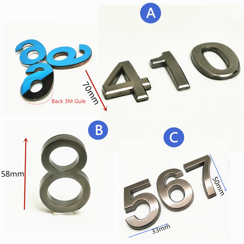 Dark Gray 5cm/6cm/7cm House Number Stickers 3D Self Adhesive Door Sign Number Digit Tag Apartment Address Door Label