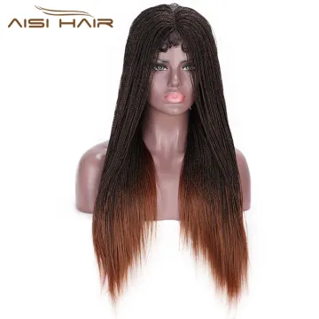 Aisi Hair Twist Braided Lace Front Long Wigs Synthetic Ombre Brown Lace Front Long Braided Wigs For Black Women