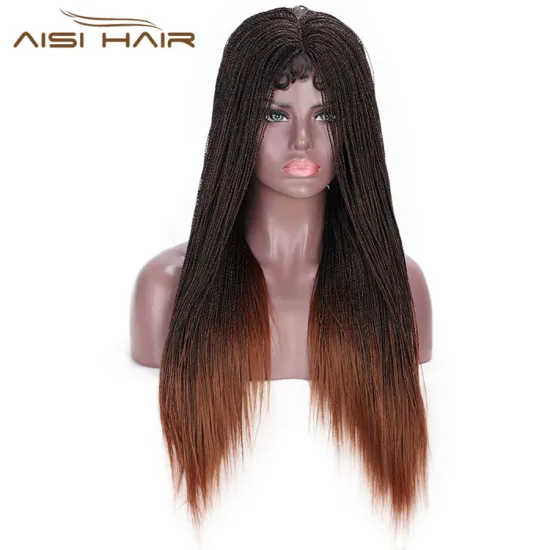 Aisi Hair Twist Braided Lace Front Long Wigs Synthetic Ombre Brown Lace Front Long Braided Wigs For Black Women