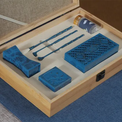 Blue Meditation Incense Burner Set: Custom Agarwood Incense Holder & Steel Incense Tool Set