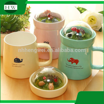 promotional gift mini cartoon microlandschaft ceramic water tea milk coffee cup mug with handle and lid