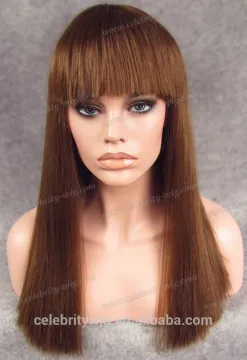 Hot Selling 20 inch Natural Brown Color Charming Yaki Straight Texture Synthetic Lace Front Wigs for Party Wigs