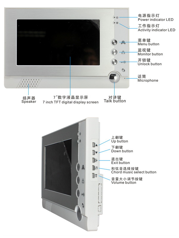 Night version wired video audio doorbell for villa