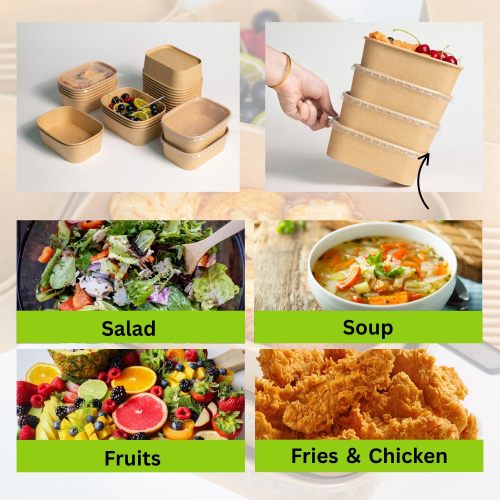 Biodegradable Kraft Paper Rectangular Bowl for Takeaway