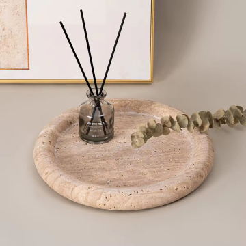 2024 Yinhe Stone 100% Natural Marble and Travertine Custom Round Trays for Kitchen, Bathroom, Jewelry Storage & Decorative Bandejas