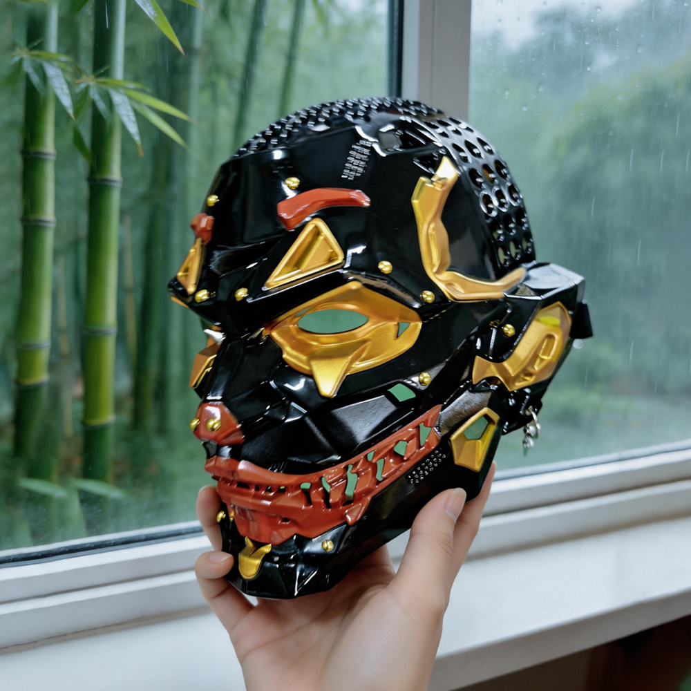 Cyberpunk Gold Accent Oni Cosplay Mask