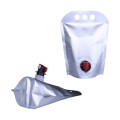 Plastic stand up wine bag with handle and tap