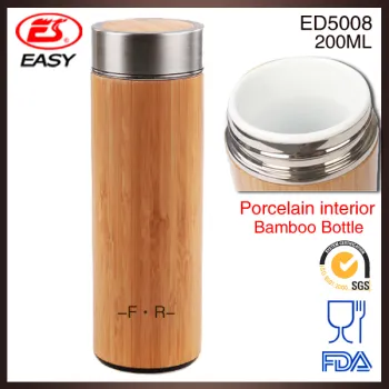 ED5008 New design only double wall bamboo white porcelain bottle with logo