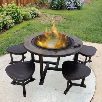 Slate Fire Pit and Stools Combo