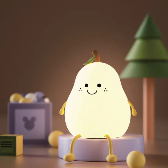 Cute Pat LED Pear Night Light: Rechargeable & Children-Friendly Silicone Bedroom Lamp