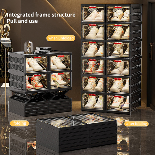 Retro Black Folding Shoe Cabinet for Modern Storage