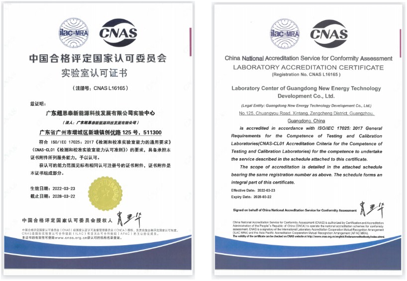 NEW ENERGY Lab Center Has Obtained the CNAS Authoritative Certification