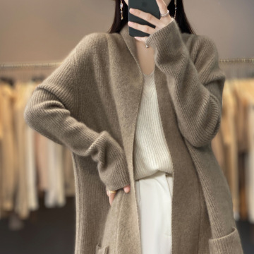 All wool medium length knit cardigan