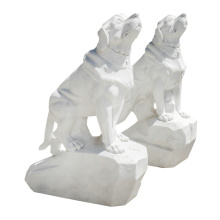 Elegant Sitting Canine Sculptures Hand-Made White Marble