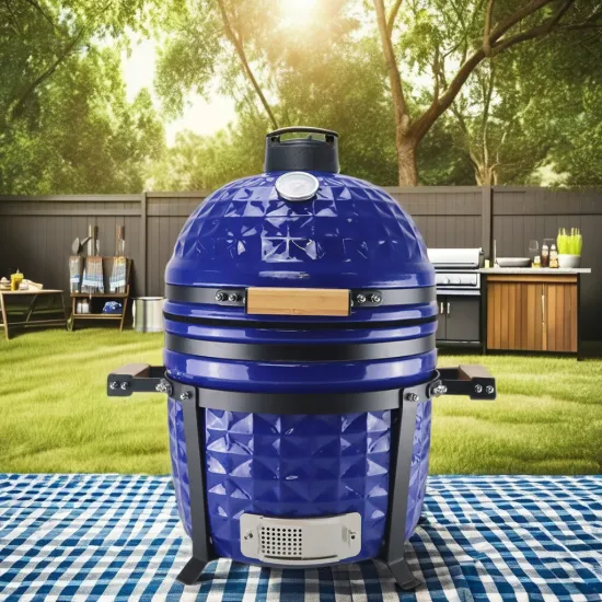 Auplex 15 Inch Green Kamado Ceramic Charcoal BBQ Grill with Rotisserie Table