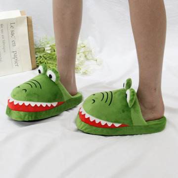 Green Animal Shaped Crocodile Fuzzy Fur Plush Slippers for Home Winter Warmth