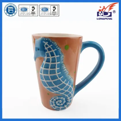Factory Directly Ceramic Ocean Series Ceramic Seahorse Mugs,Ocean Design Ceramic Seahorse Cup