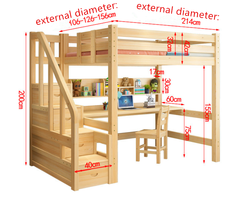 Lit pratique simple avec bureau et échelle