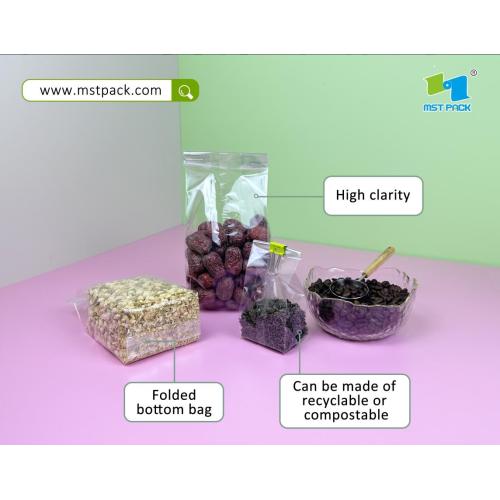 Wholesale Custom 100% Biodegradable PLA Folding Clear Flat Bottom Gusset Cellophane Bags