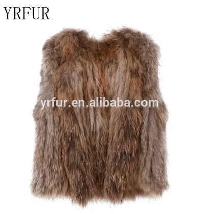 Yanran Fur Factory YR725 New Arrival Raccoon Fur Vest Women/Winter Knit Fur Vest