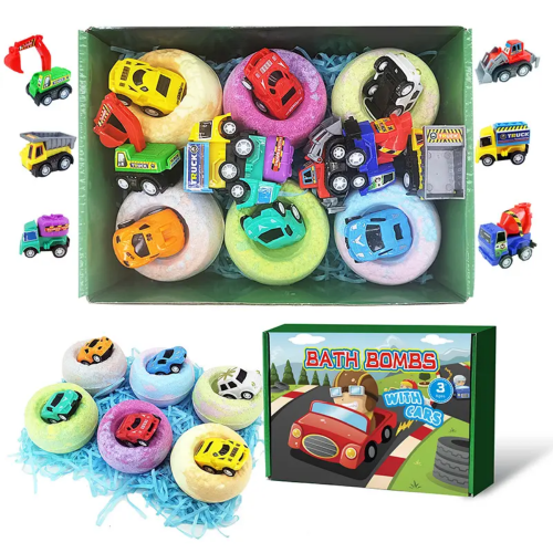 kids surprise car toys inside organic bath bombs