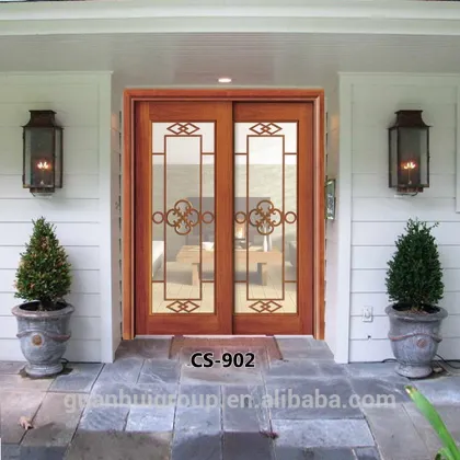 Entry Doors wooden frame frosted glass for door