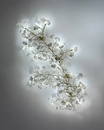 Luxurious Ceramic Ginkgo Leaf Staircase Villa Hotel Flush Mount Ceiling Light