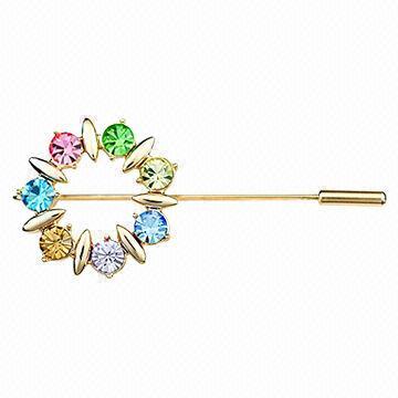 Crystal Brooch, Decorated with Rhinestones, Gold-plated