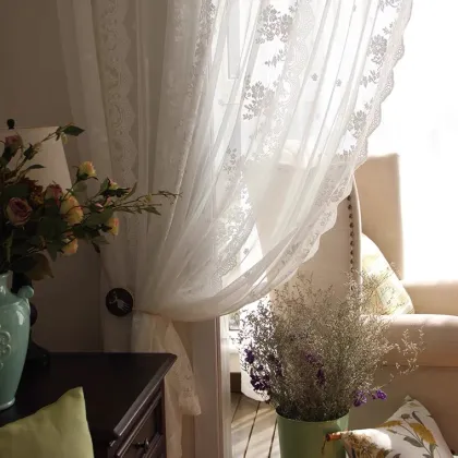 Pastoral Style Nordic Embroidered Lace Curtains for Living Room