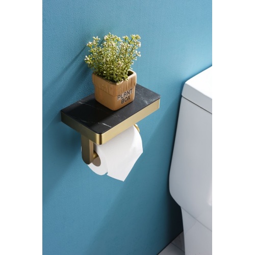 Toilet Paper Roll Holder With Shelf Stainless Steel Golden Holder With Slab Stone Factory